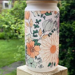 Custom Floral Frosted Glass Cup